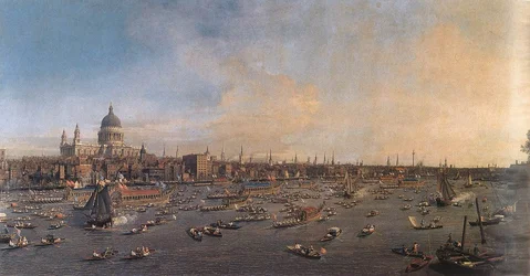 Thames -joki ja Pyhän Paulsin katedraali Lord Mayorsin päivänä